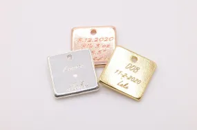 Engraved Square Charm, 925 Sterling Silver, Gold-Plated, Charm for Jewelry Making