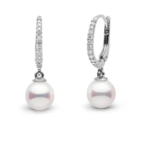 Eternal Collection 7.0-7.5 mm White Hanadama Pearl and Diamond Dangle Earrings