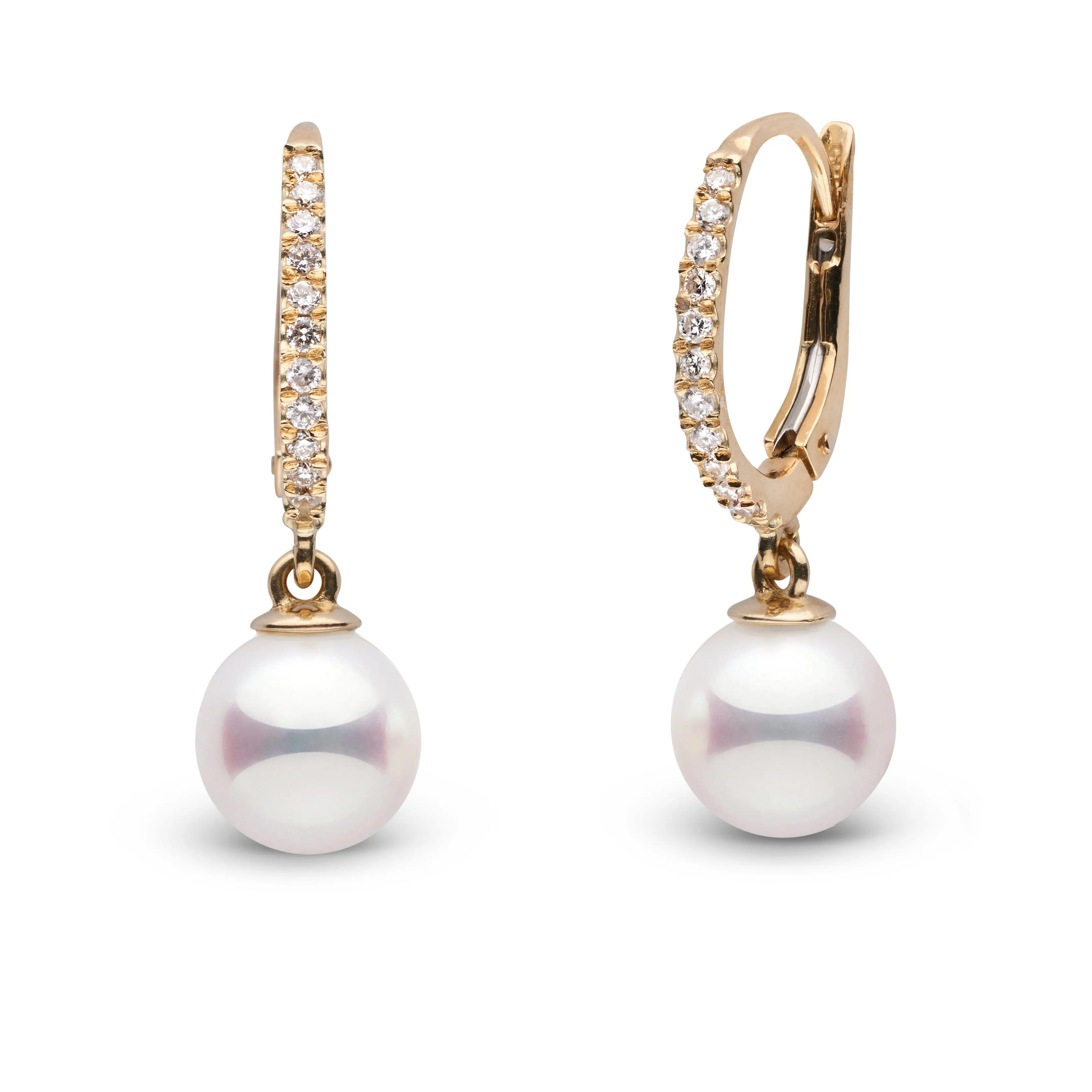 Eternal Collection 7.0-7.5 mm White Hanadama Pearl and Diamond Dangle Earrings