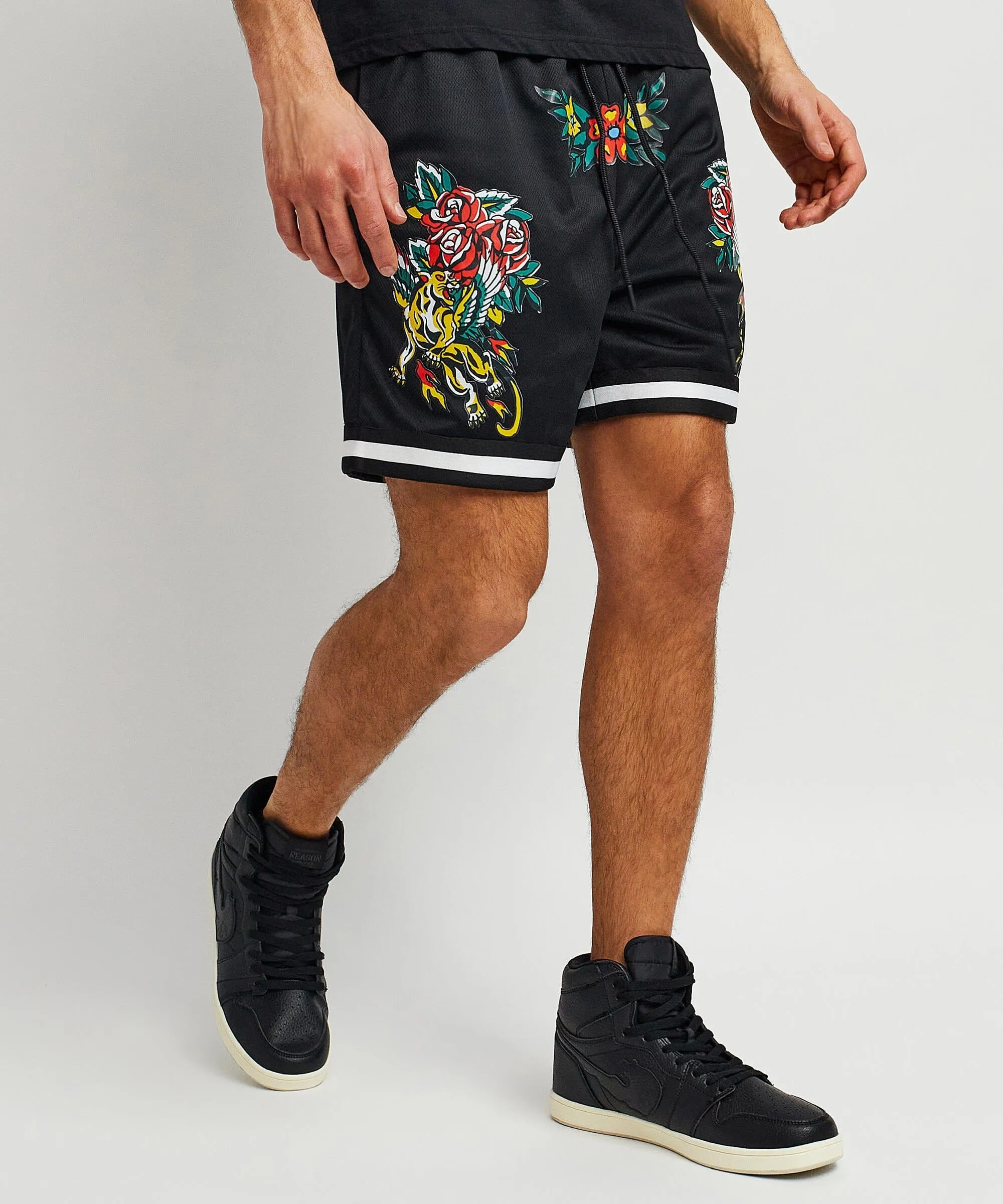 Fearless Tattoo Art Mesh Shorts - Black