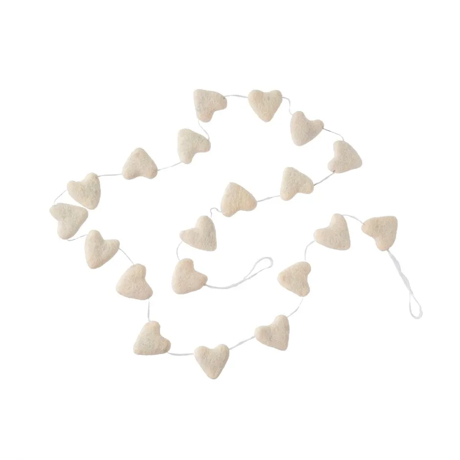 Felt Garland - Hearts - White