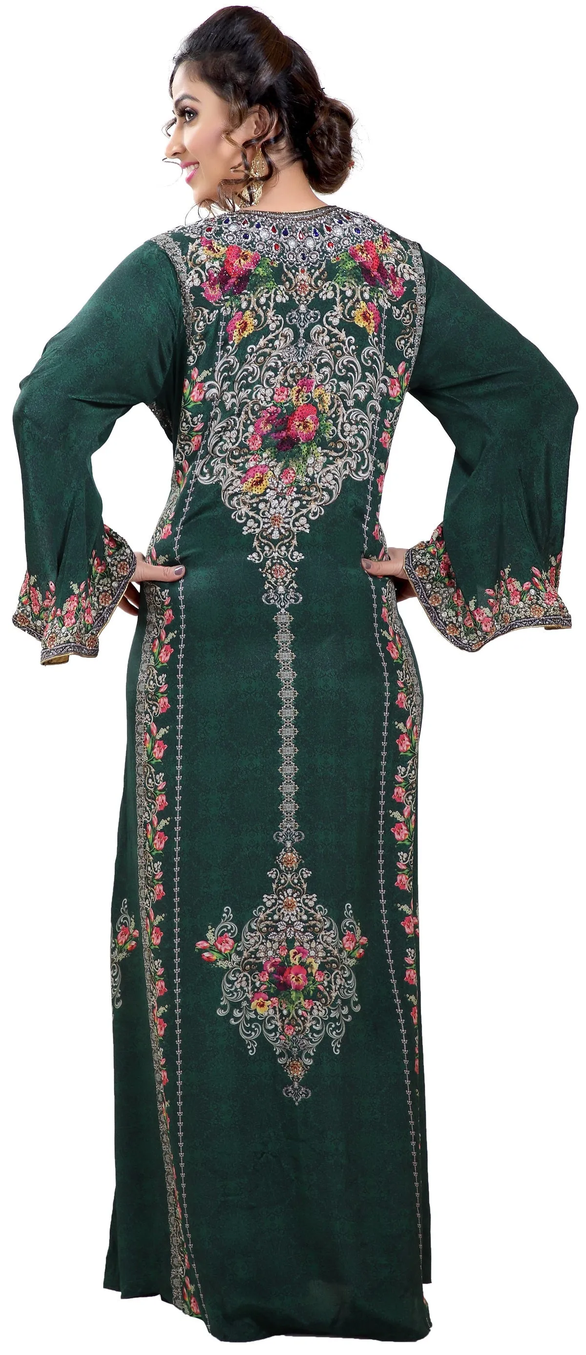 Floral Printed Fabric Kaftan with Embroidered Belt