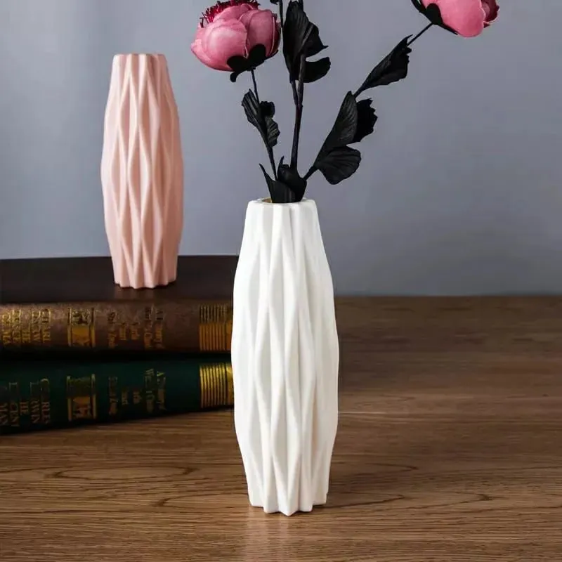 Flower Arrangement For Desk Drop Resistant Non-Glass Plastic Vase Washable Home Wedding Decor-White