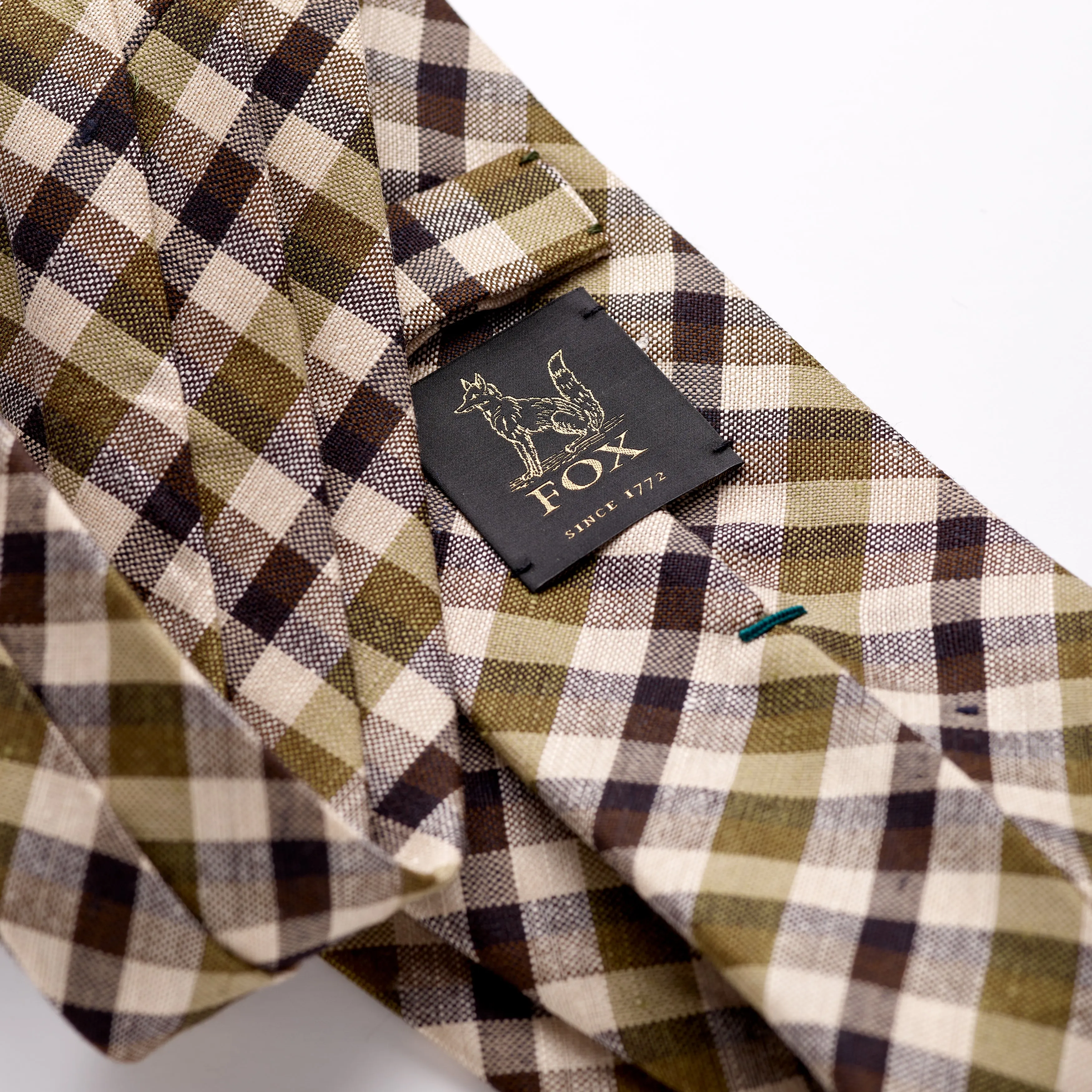 Fox 4 Fold Green & Brown Madras Check Tie