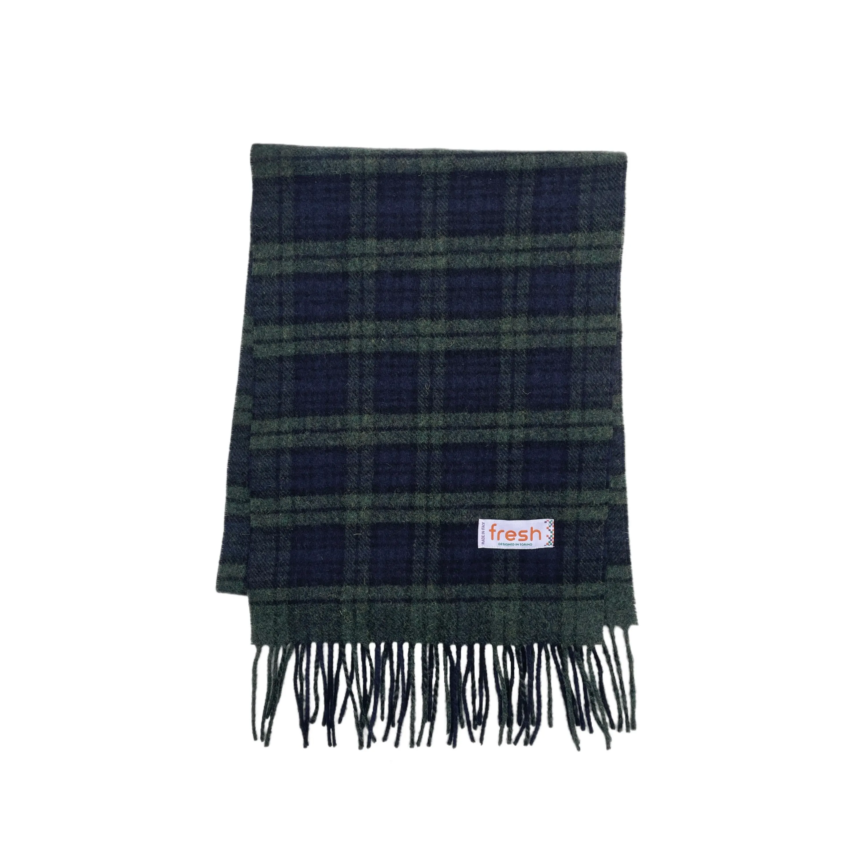 FRESH Navy Green Tartan Wool Scarf