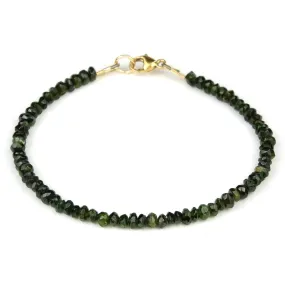 Green Tourmaline 3mm Faceted Rondells Bracelet with Gold Filled Trigger Clasp