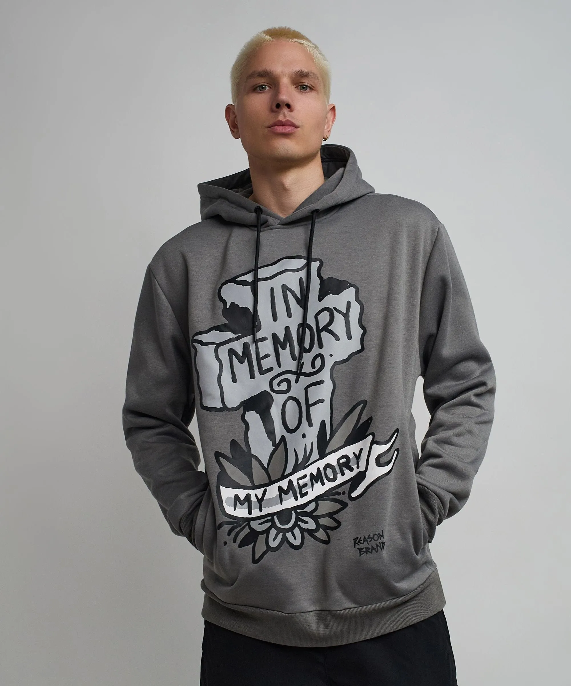 In Memory Of Graphic Print Hoodie - Grey