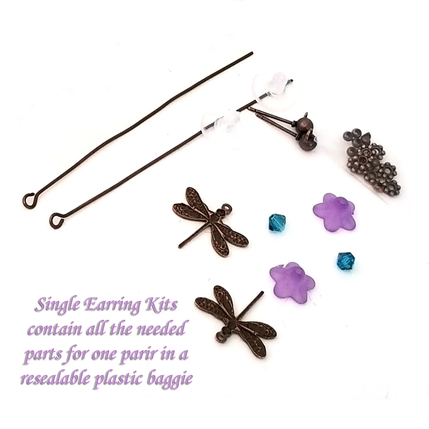 Jewelry Making Kit, Brass Dragonfly Earrings with Lucite Bell Flowers and Crystal Beads, Choose 5 Pairs, #394