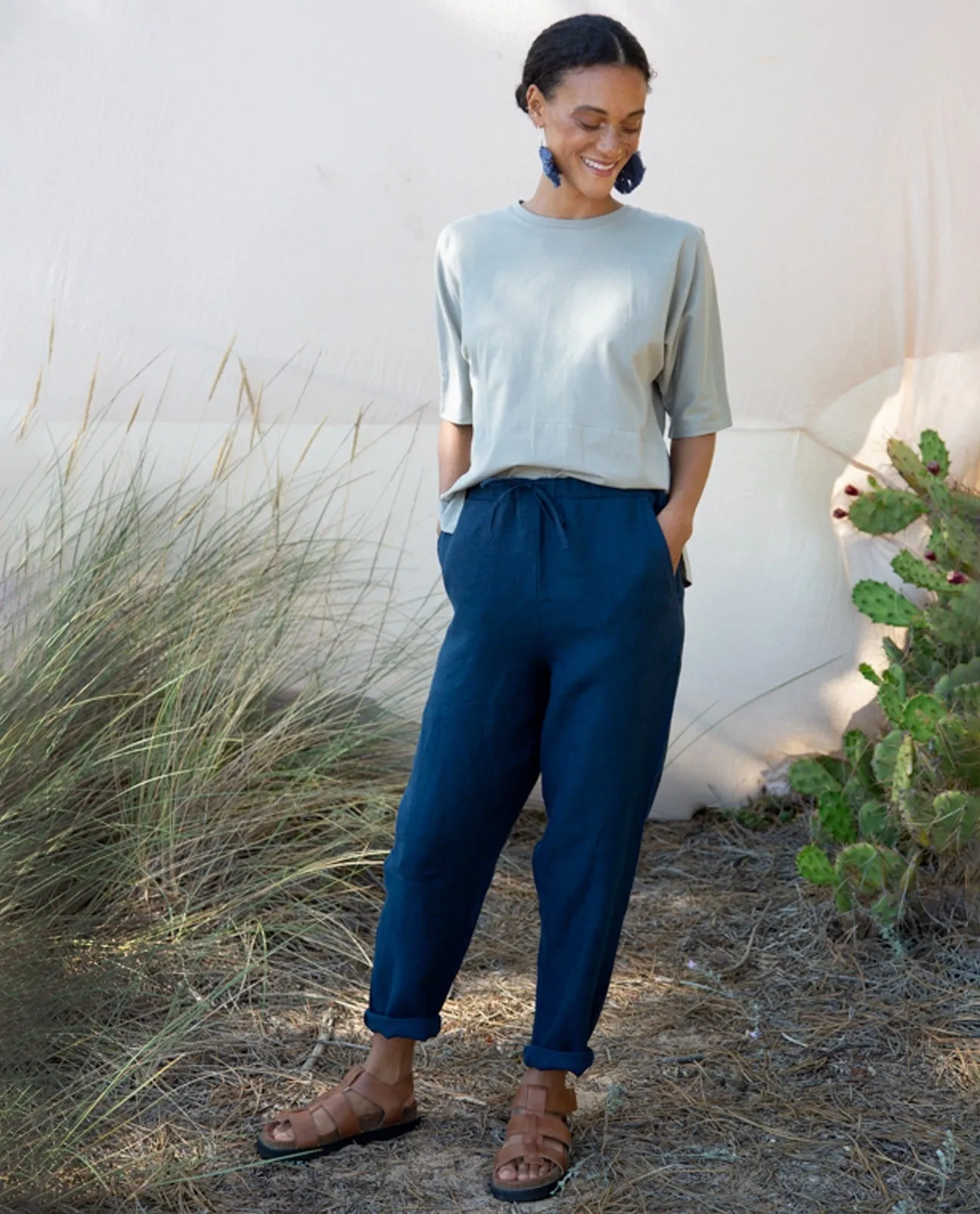 Kayley-May Linen Trouser In Indigo