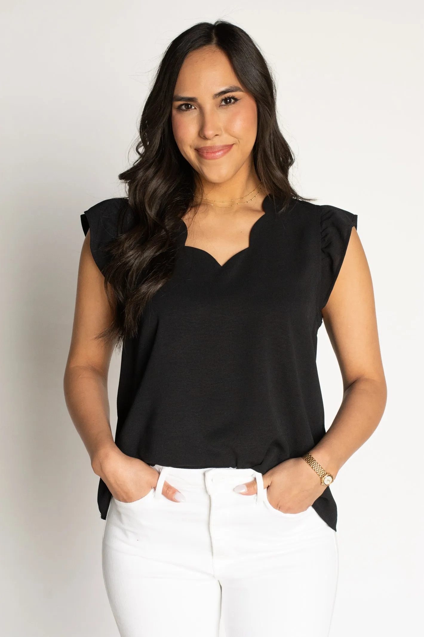 Keep It Sleek Black Scallop Top