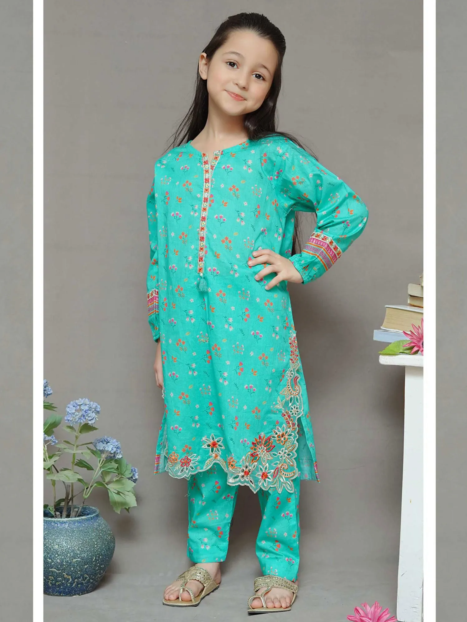 Kids Mint Embroidered Lawn 2-Piece Suit