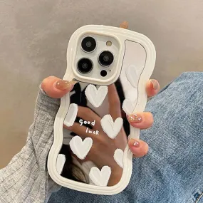 Korean White Heart Makeup Mirror Cute Phone Cases For iPhone 14 Pro Max 13 11 12 14 Plus XS X XR