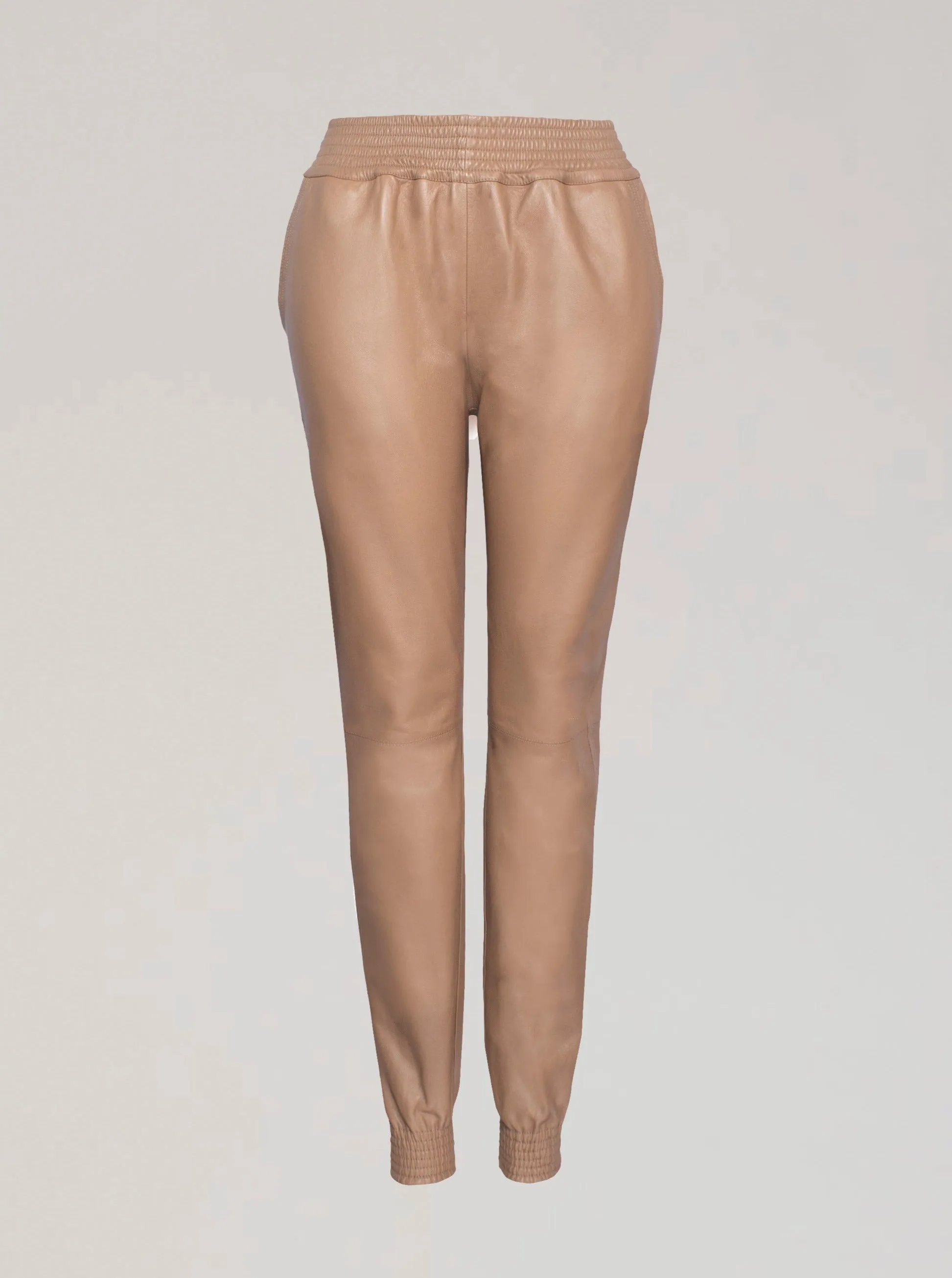 LAUREN LEATHER JOGGER - SESAME