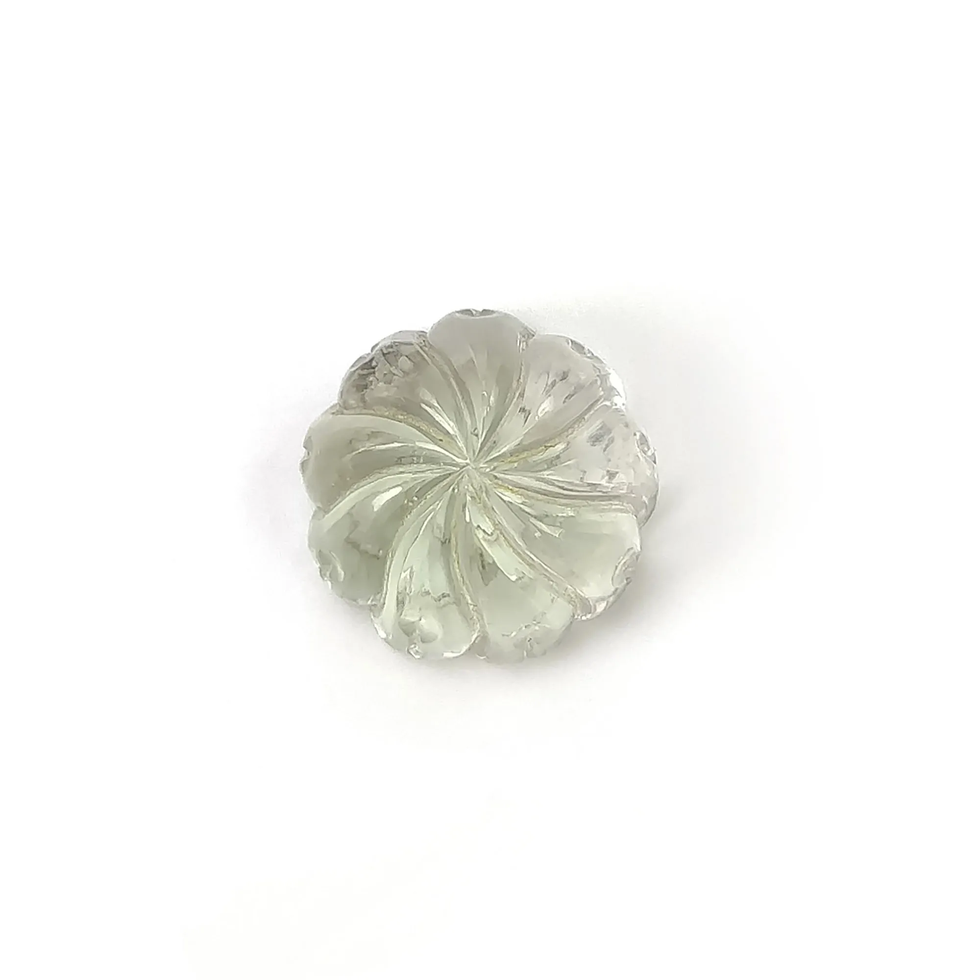 LEMON Green AQUAMARINE Gemstone Carving : 17.88cts Natural Untreated Aqua Both Side Hand Carved Round FLOWER 16mm