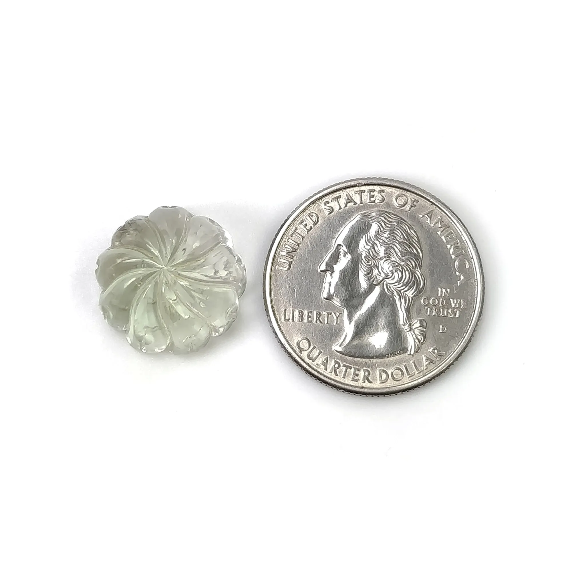 LEMON Green AQUAMARINE Gemstone Carving : 17.88cts Natural Untreated Aqua Both Side Hand Carved Round FLOWER 16mm