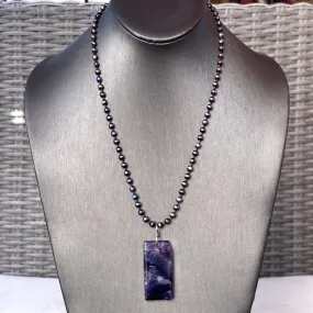 Men’s Fluorite Gemstone Pendant Hand Wrapped w/ Sterling Silver on Patina Copper Chain