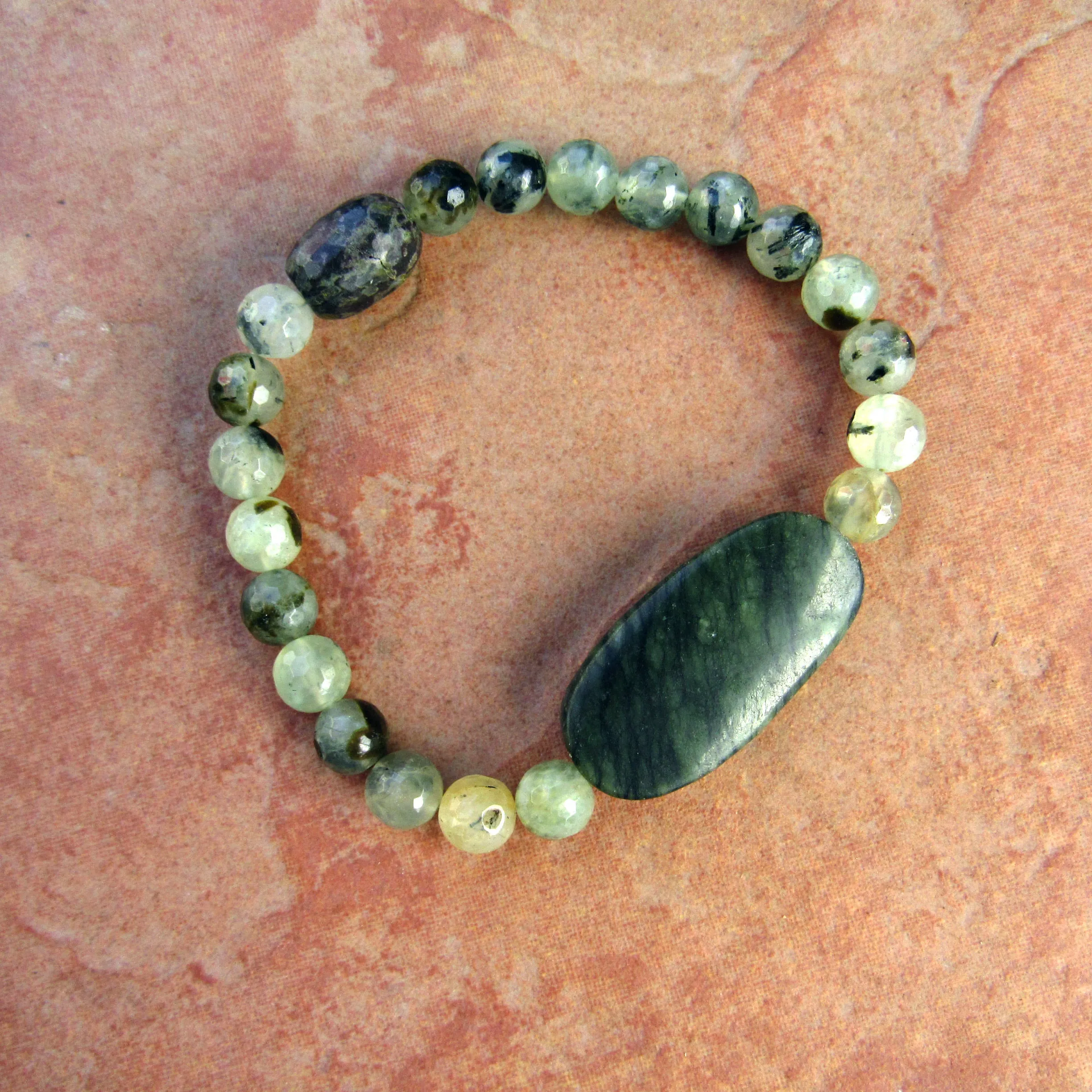 Men’s Kambaba Jasper Gemstone and Prehnite stretch Bracelet