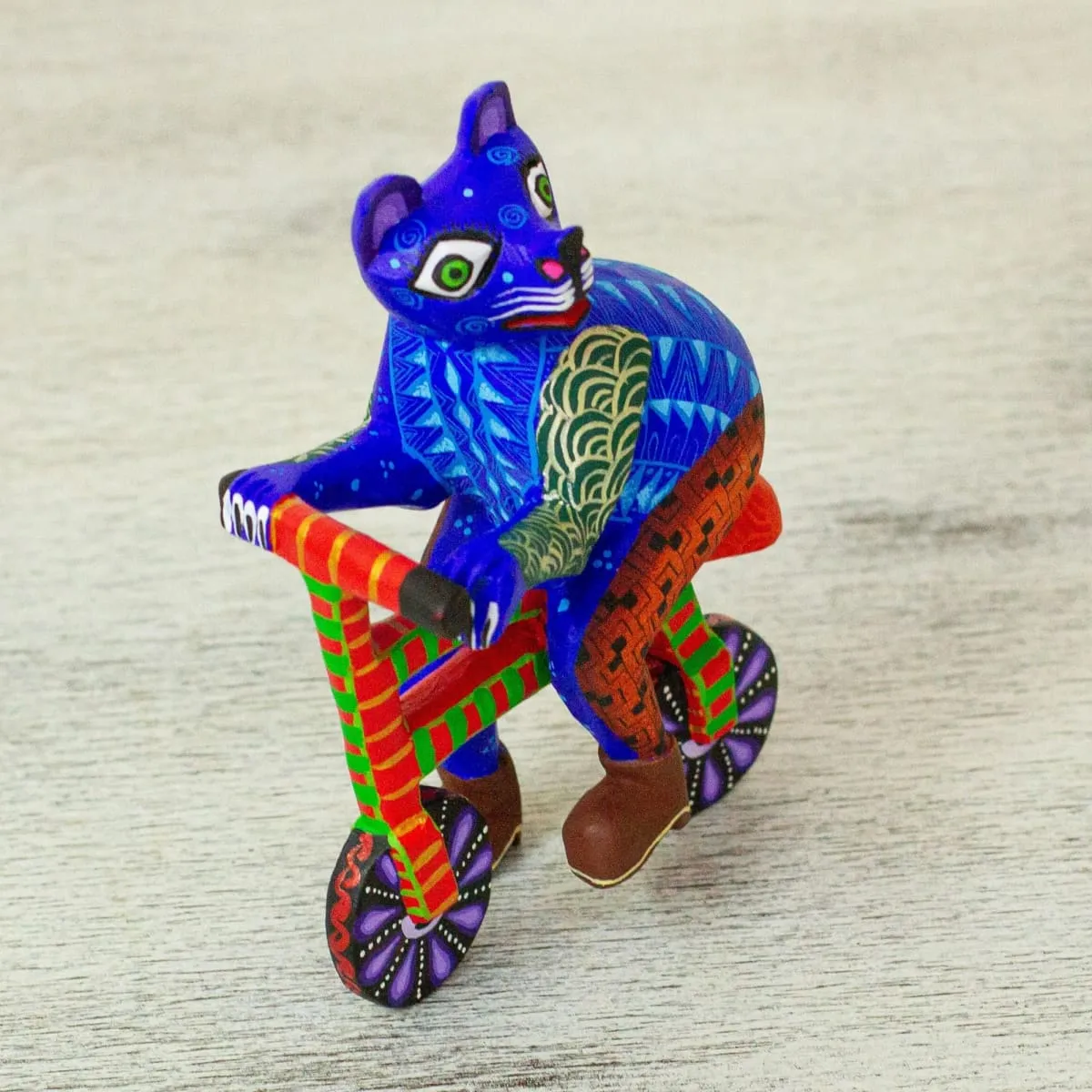 Novica Bicycle Cat Wool Alebrije Sculpture