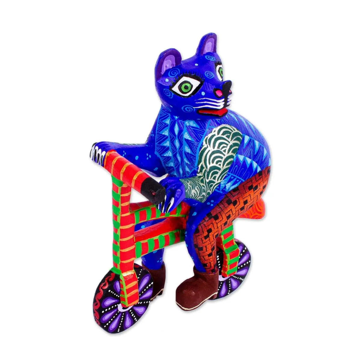 Novica Bicycle Cat Wool Alebrije Sculpture