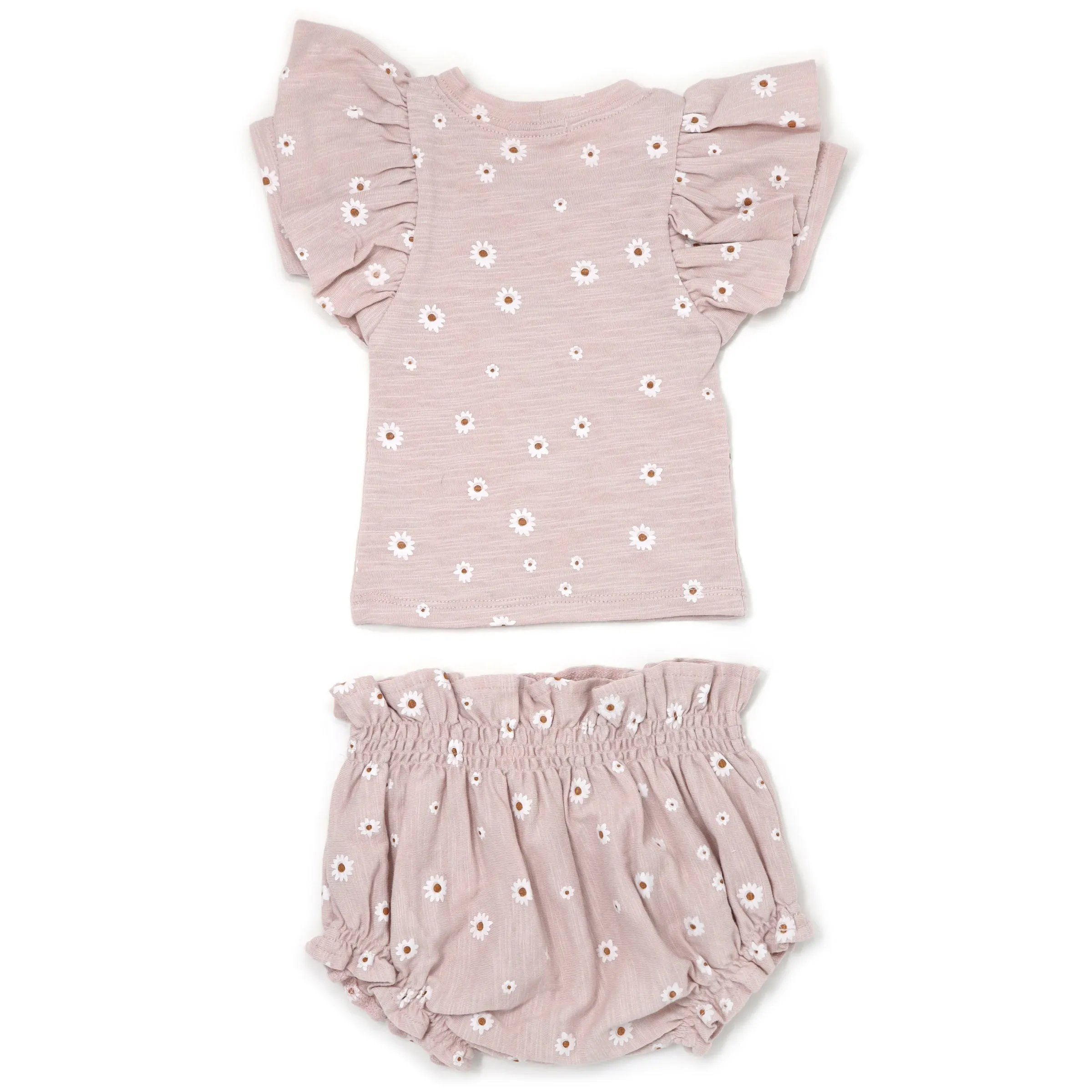 oh baby! Butterfly Short Sleeve Tee and Tushie set - Mini Daisies White Print -Blush