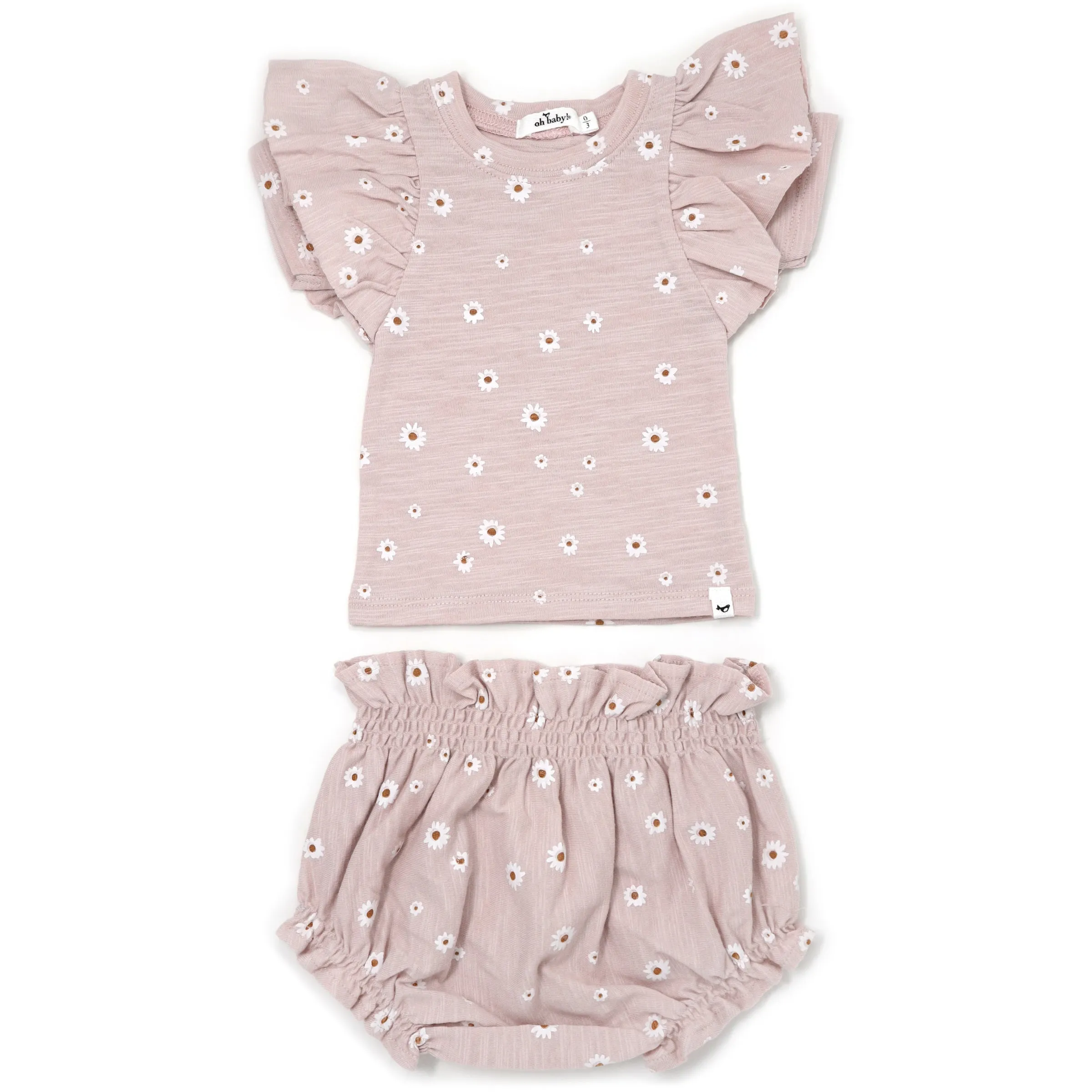 oh baby! Butterfly Short Sleeve Tee and Tushie set - Mini Daisies White Print -Blush