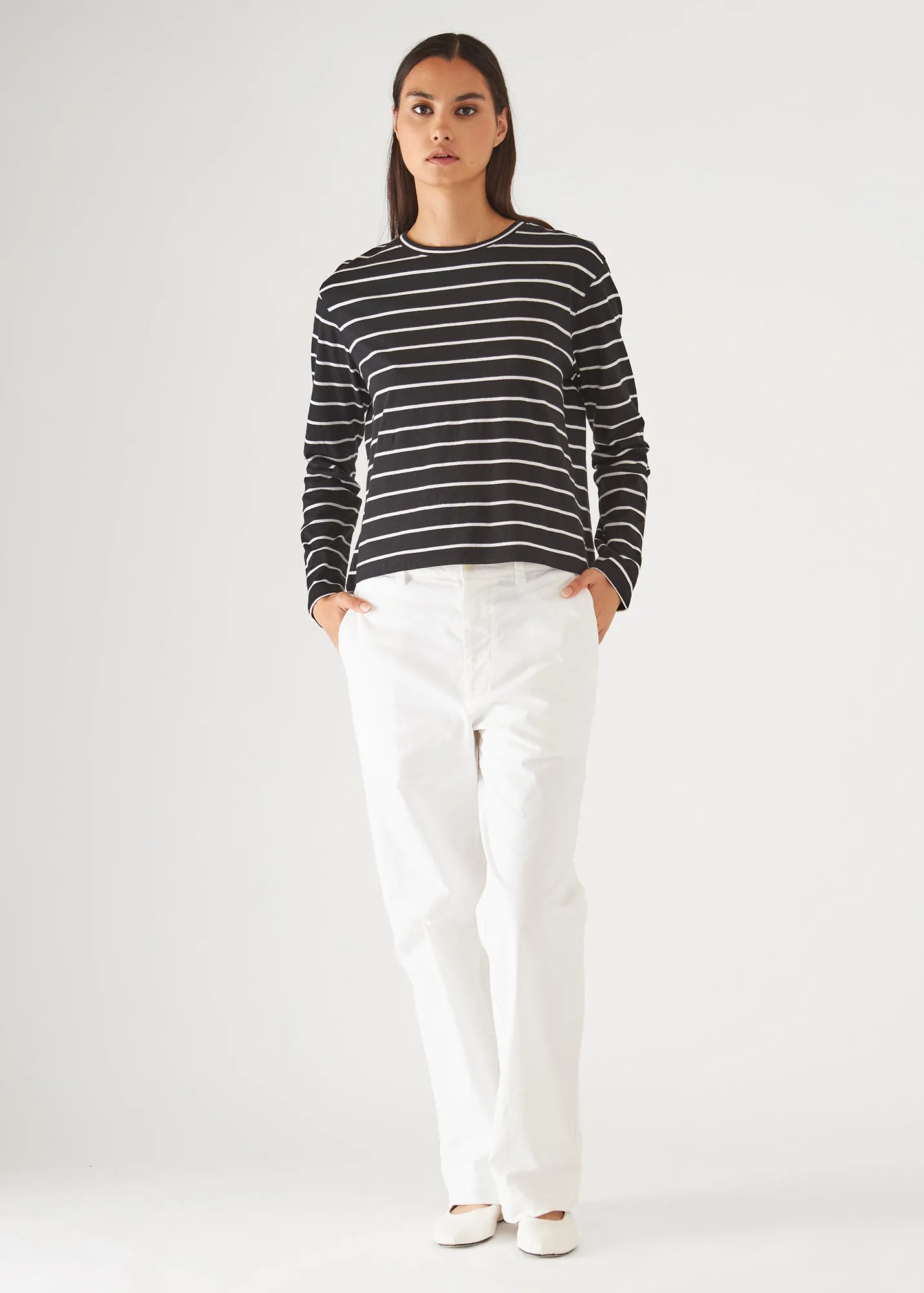 ORGANIC PIMA COTTON STRIPE BOYFRIEND LONG SLEEVE CREW