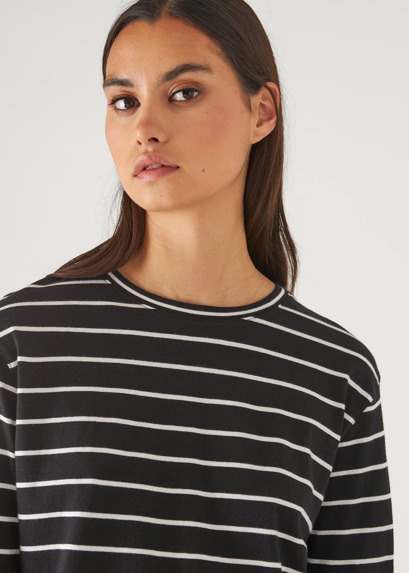 ORGANIC PIMA COTTON STRIPE BOYFRIEND LONG SLEEVE CREW