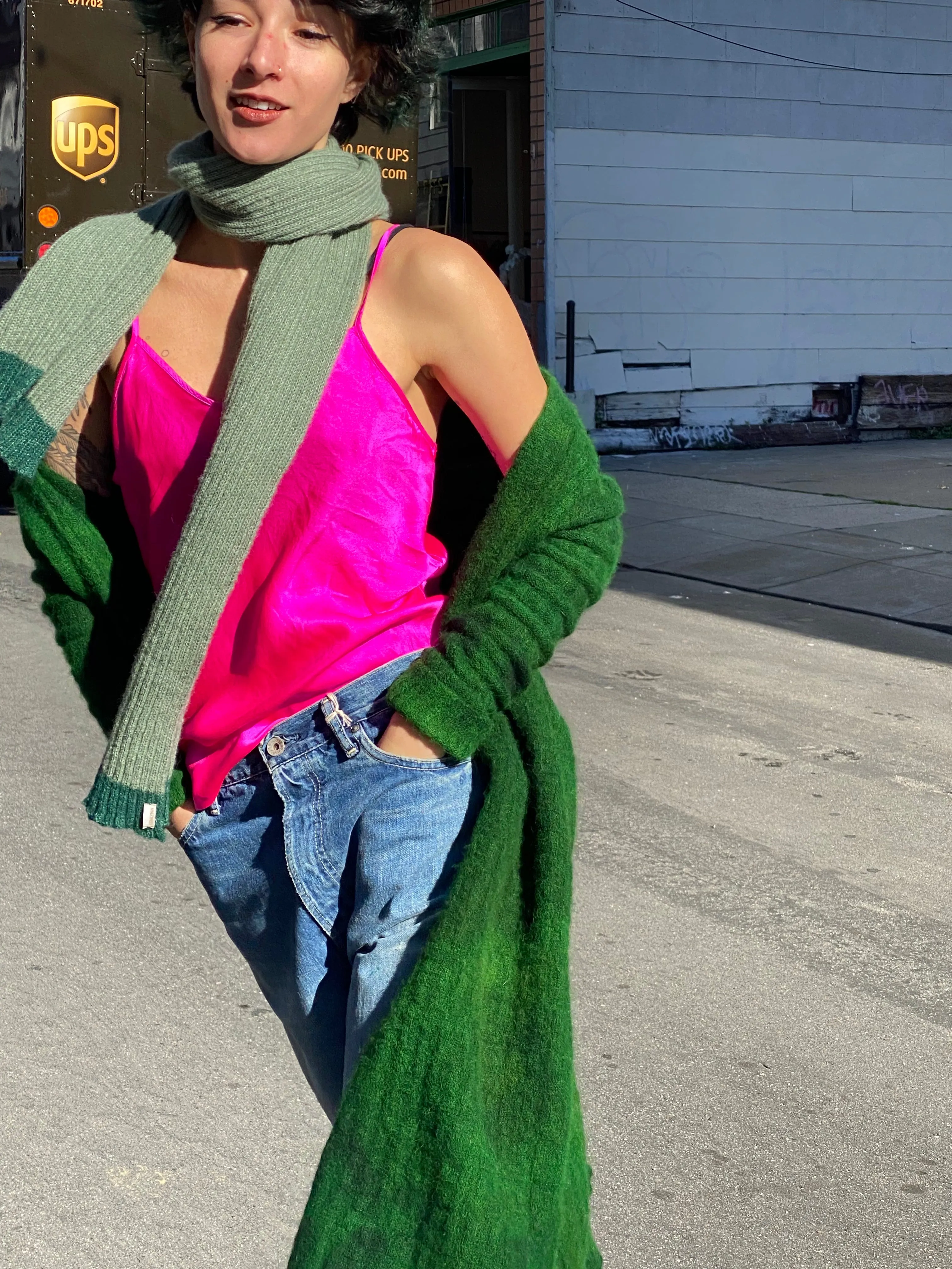 Overdyed Green Long Cardigan