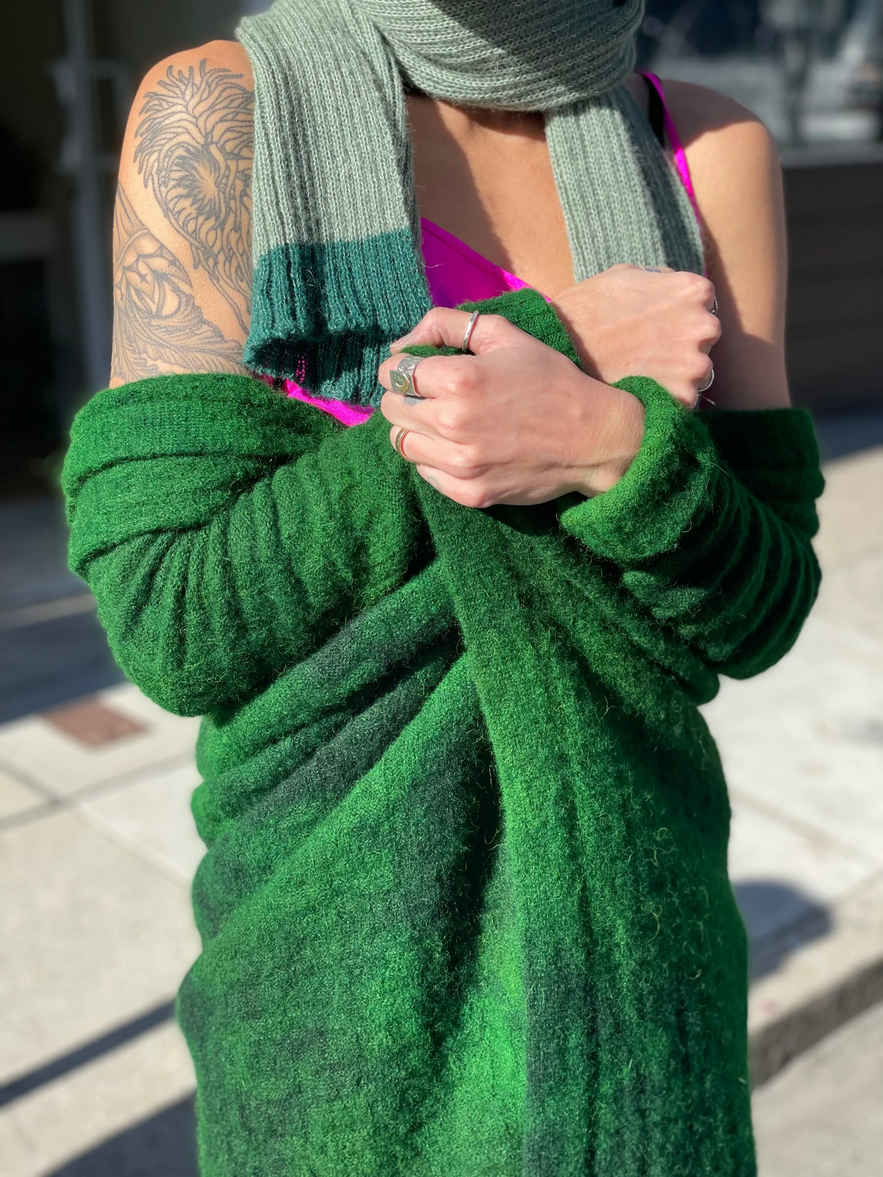 Overdyed Green Long Cardigan