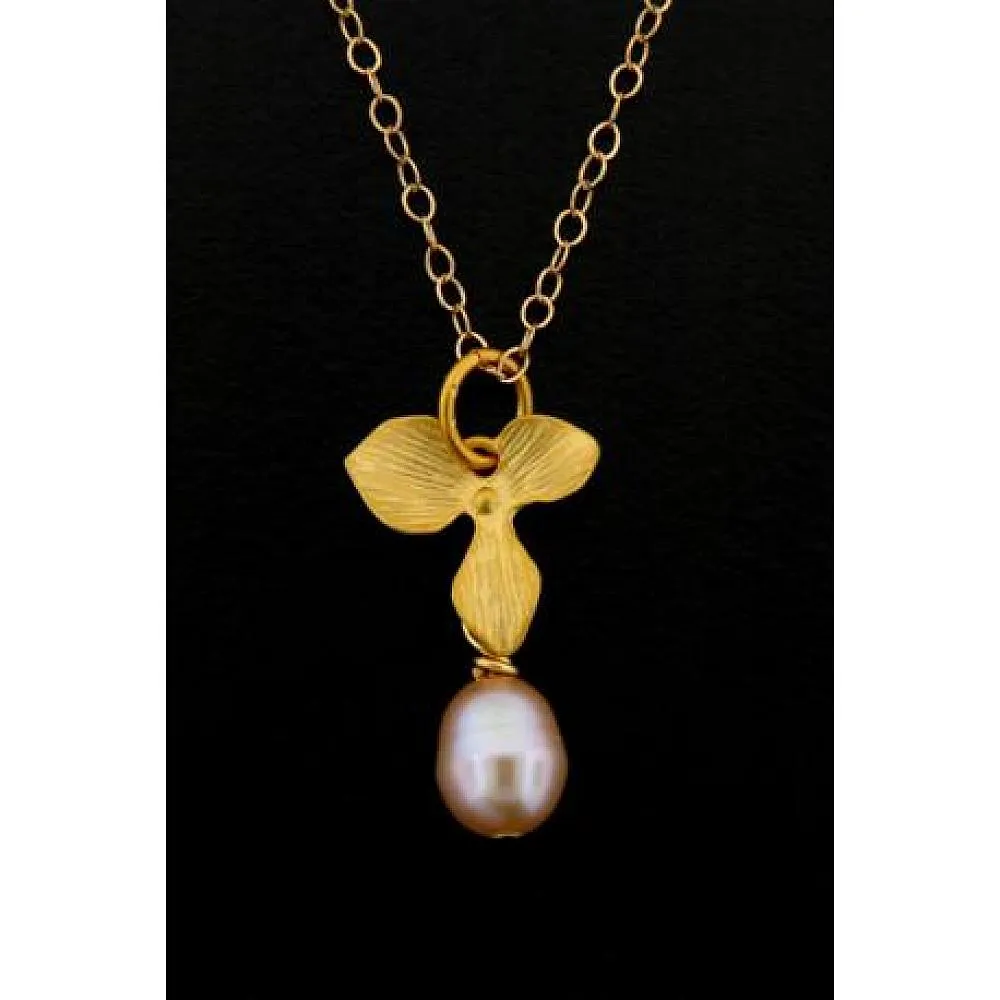 Pearl & Orchid Pendant Necklace