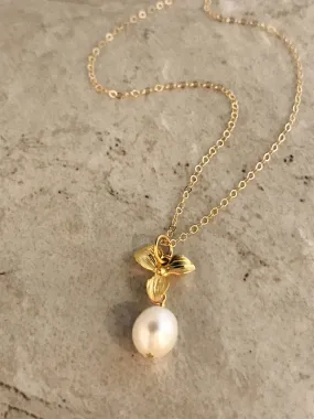 Pearl & Orchid Pendant Necklace