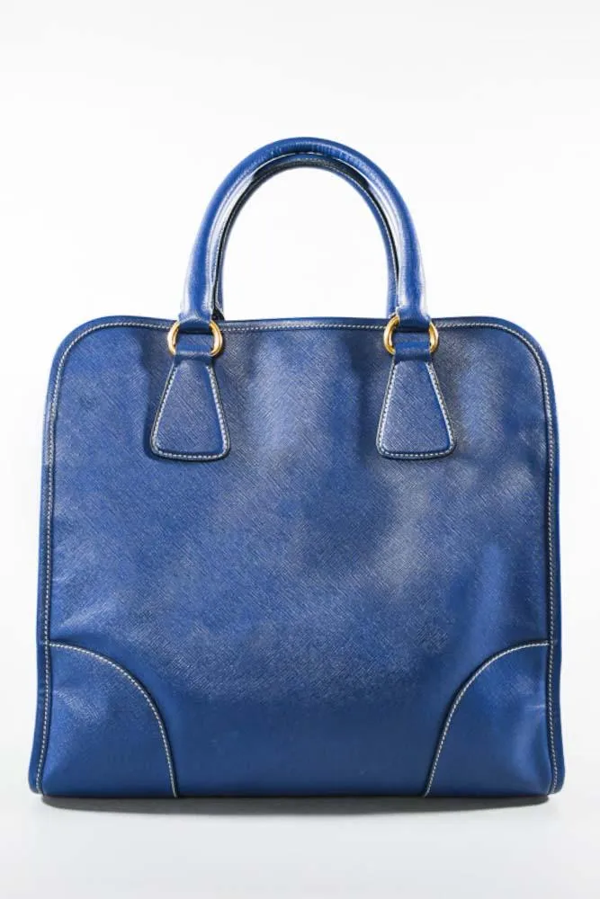 Prada Blue Leather Lucido Tote Top Handle Bag w/ Strap