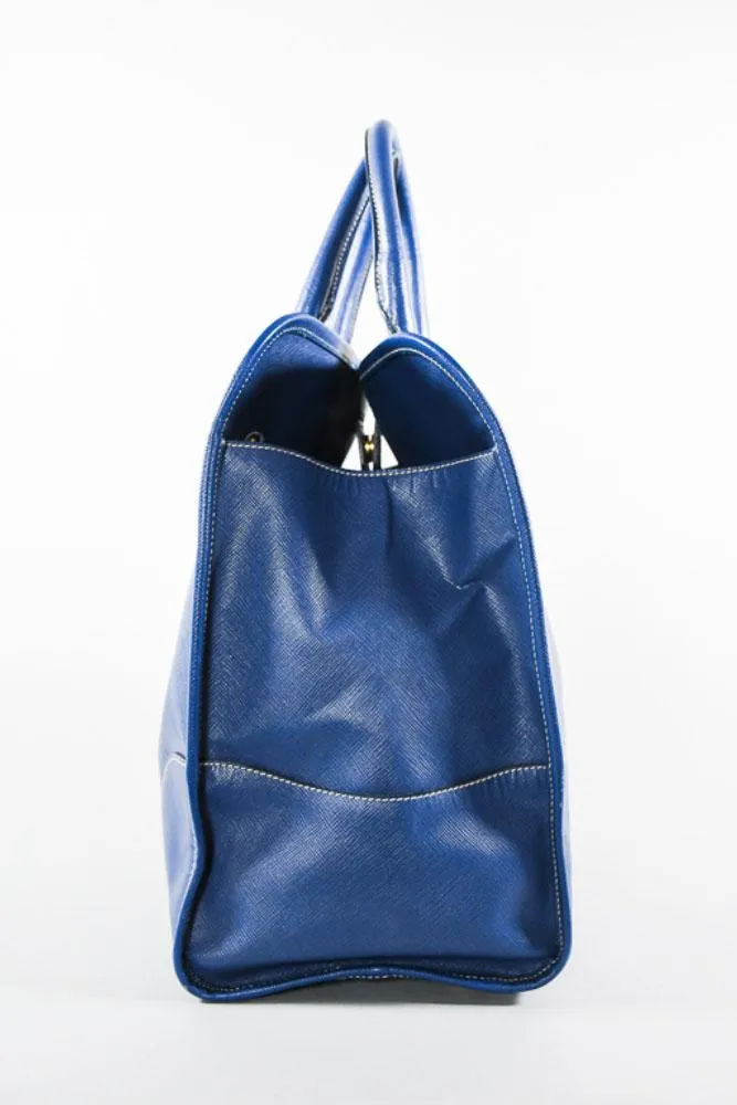 Prada Blue Leather Lucido Tote Top Handle Bag w/ Strap