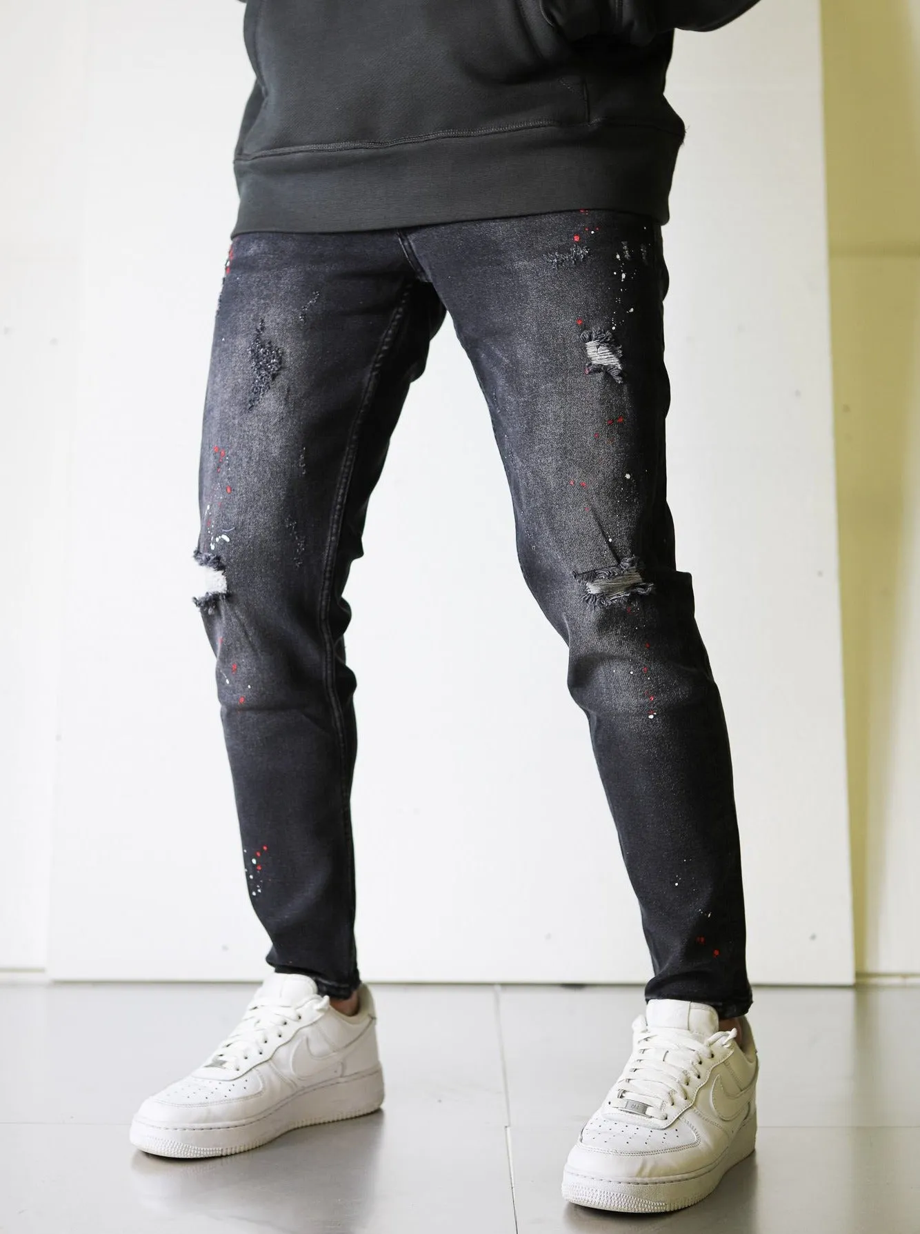 Premium Ripped Painted Black Denim