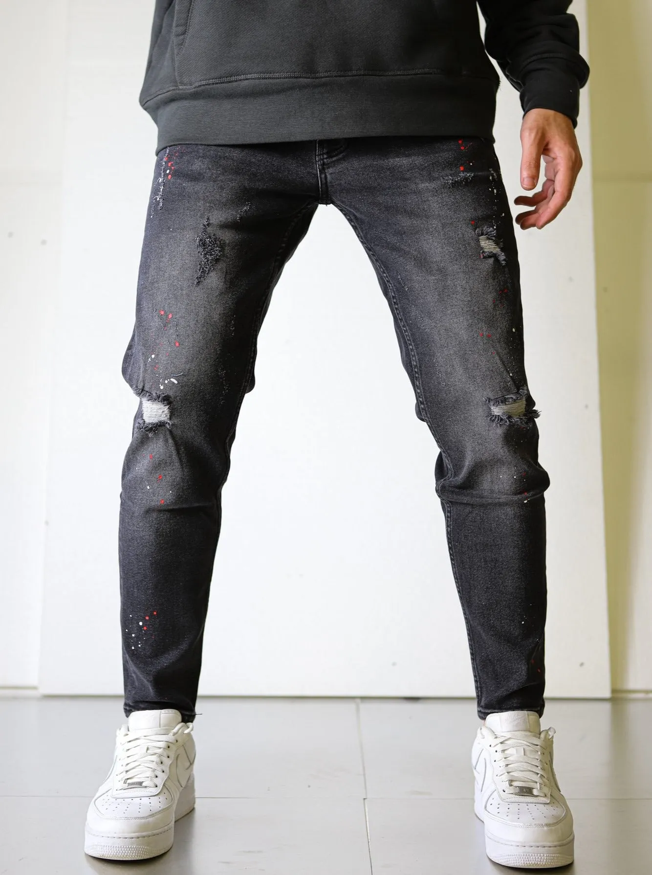 Premium Ripped Painted Black Denim