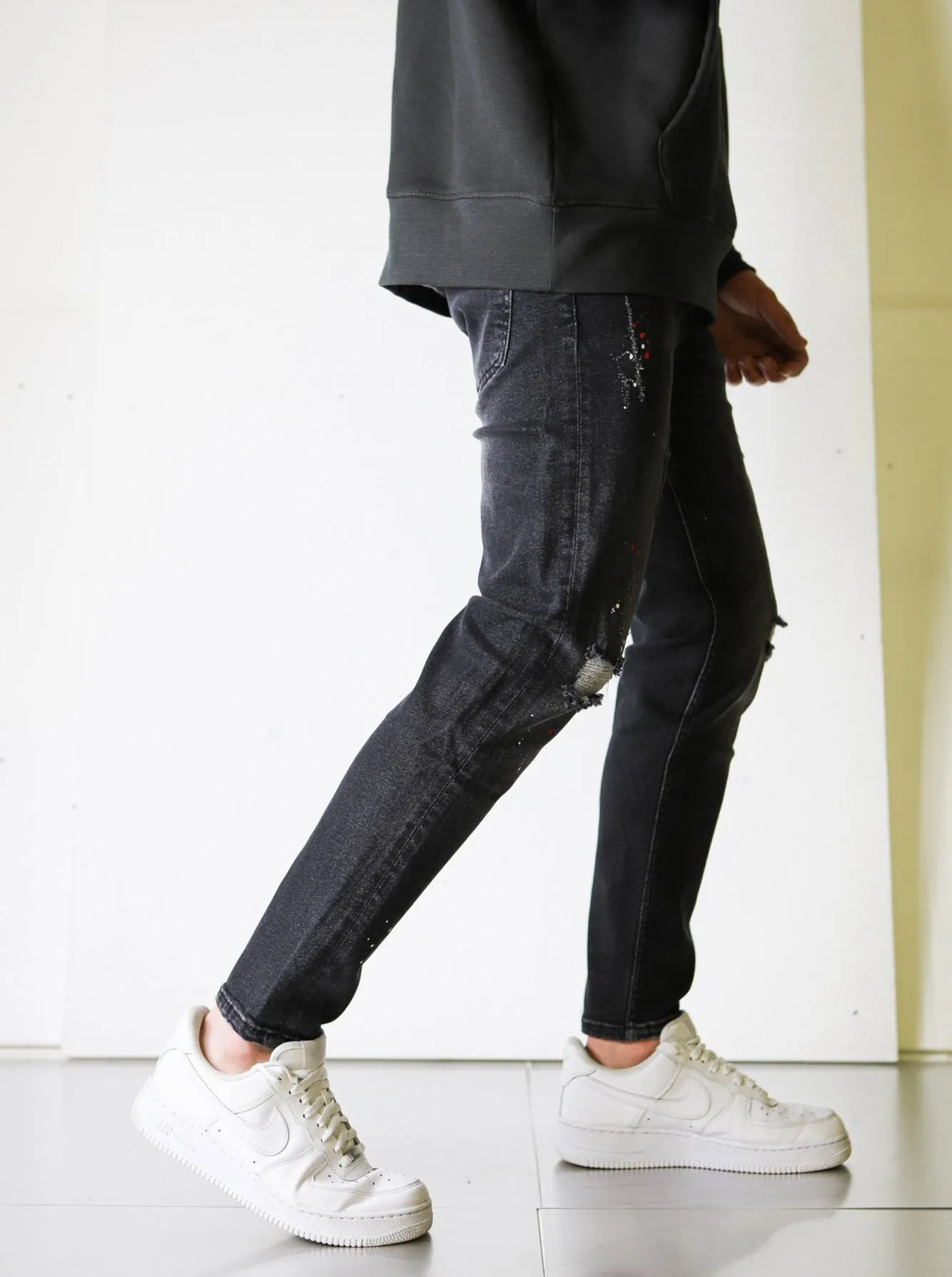 Premium Ripped Painted Black Denim