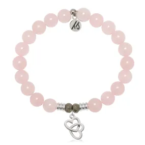 Rose Quartz Gemstone Bracelet with Linked Hearts Sterling Silver Charm