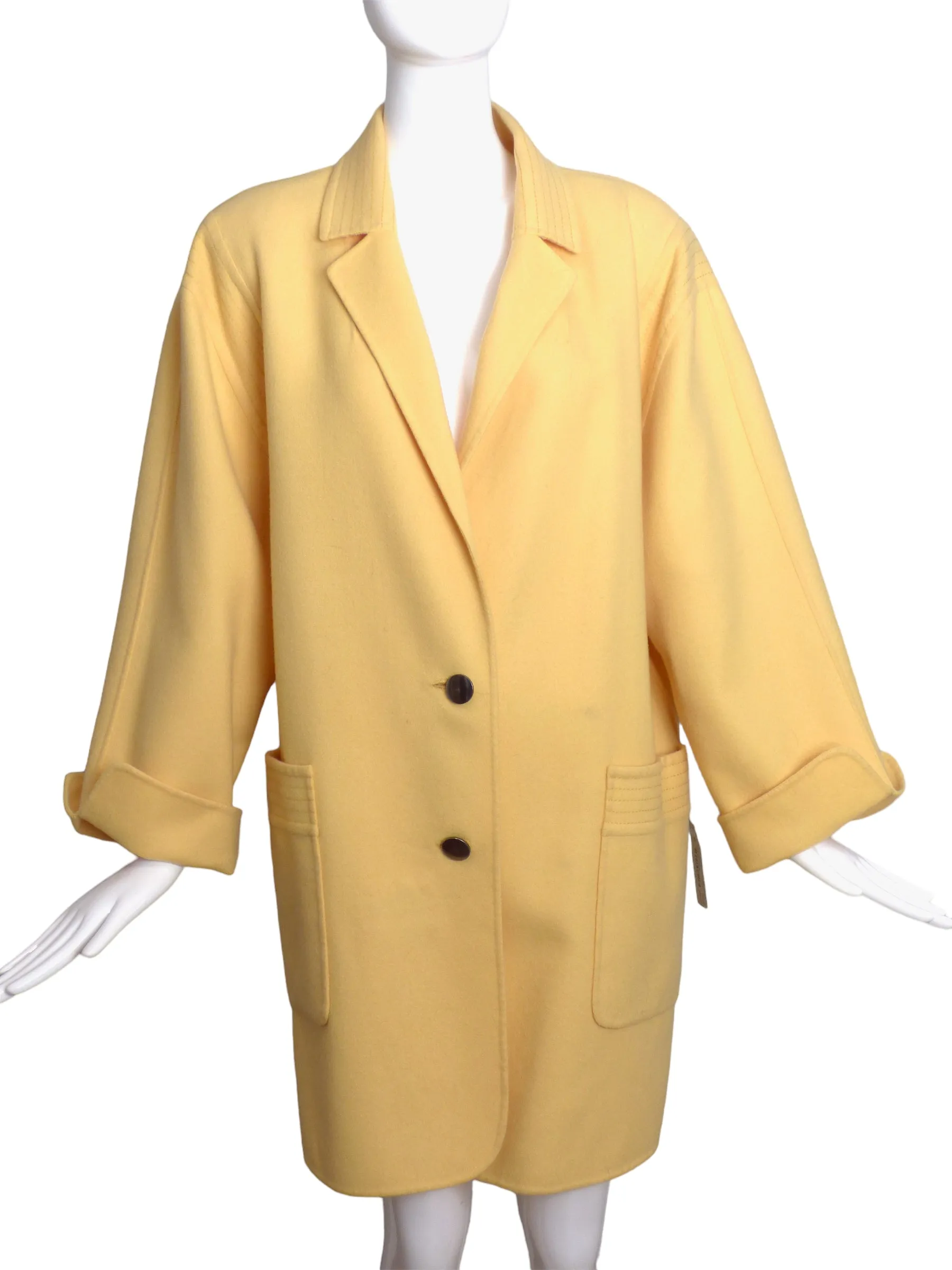 SALVATORE FERRAGAMO- AS IS 80s Yellow Wool Coat, Size 12