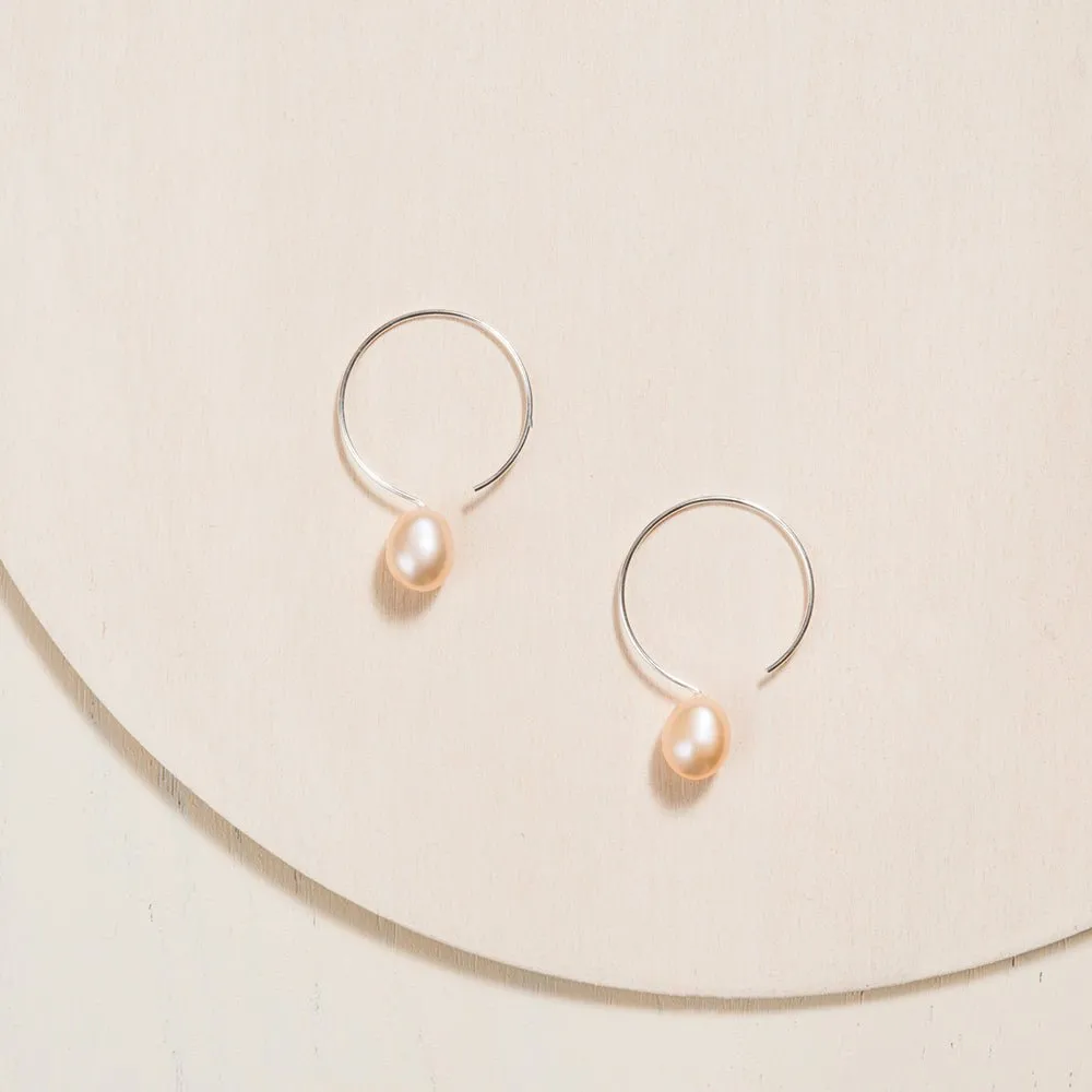 Silver Hoop Earrings - Ivory Pearl - 24mm