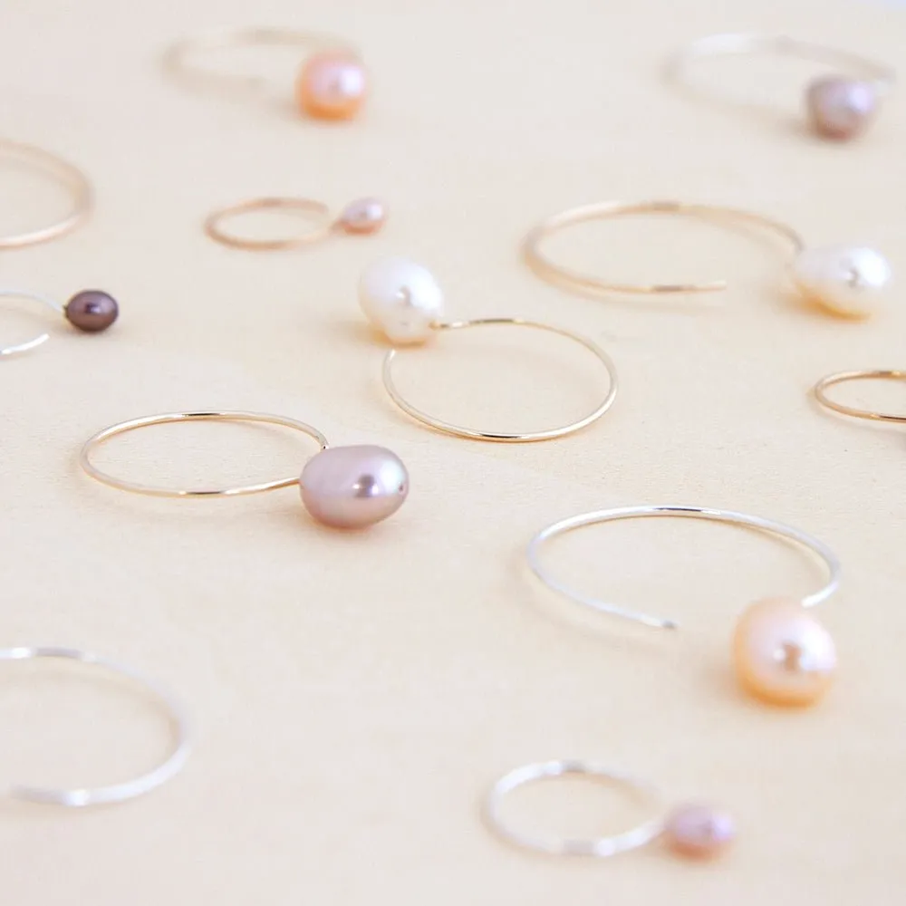 Silver Hoop Earrings - Ivory Pearl - 24mm