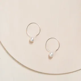 Silver Hoop Earrings - Ivory Pearl - 24mm