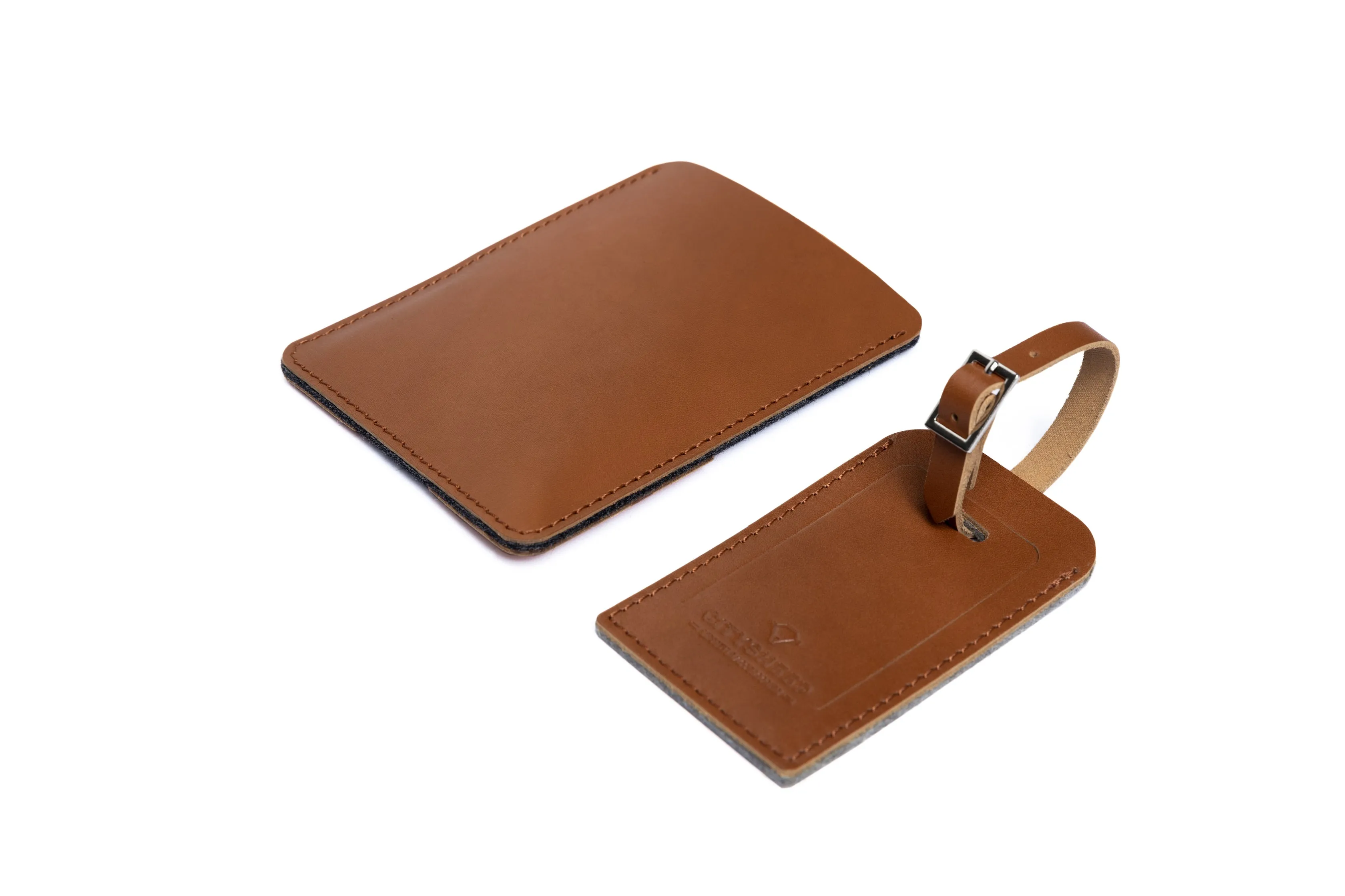 Slim leather passport case/ vegetable tanned dark felt