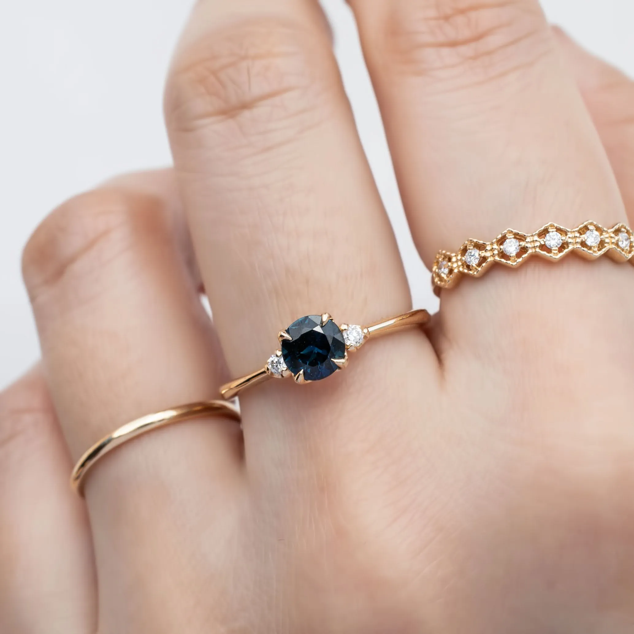 Sofia Ring 0.72ct Dark Blue Round Queensland Sapphire, 14k Yellow Gold (One of a kind)