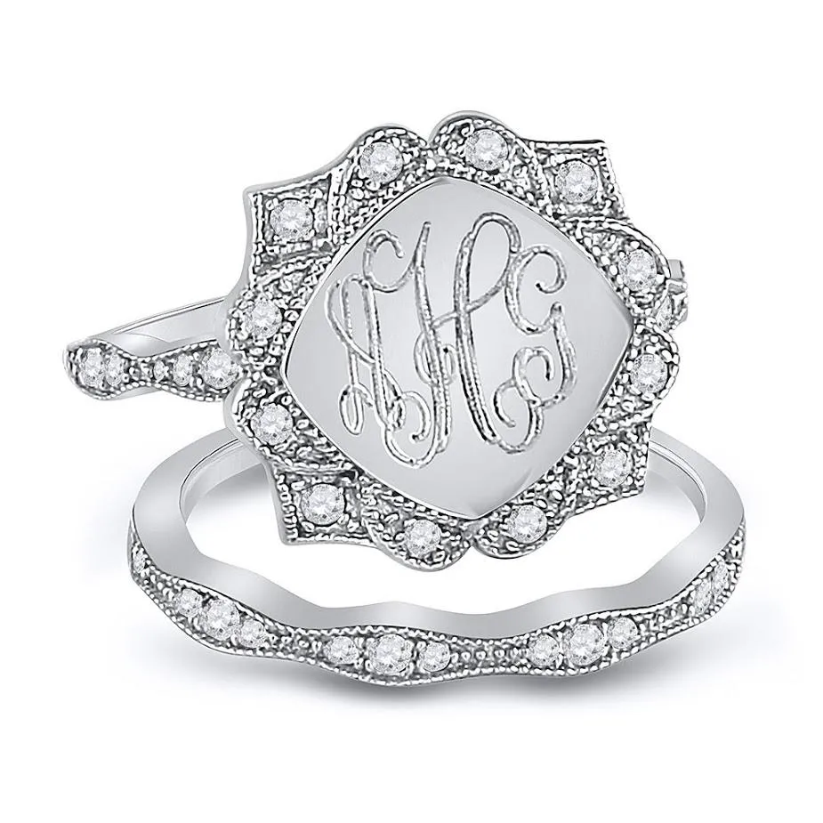 Sterling Silver CZ Double Band Monogram Ring