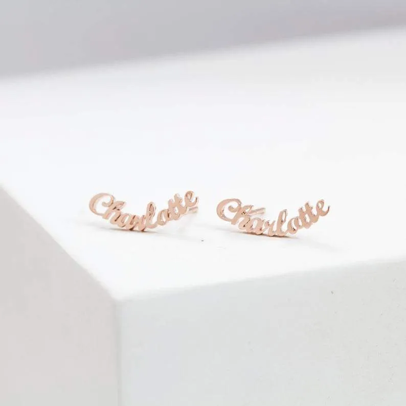 Sterling Silver Name Earrings Minimalist Earrings Personalized Earrings Personalized Jewelry Stud Earring Gift for Her