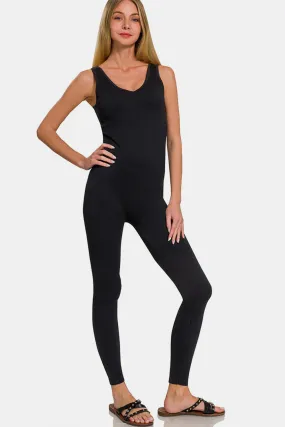 Sunset and Swim – Gepolsterter nahtloser Sport-Jumpsuit mit geripptem BH