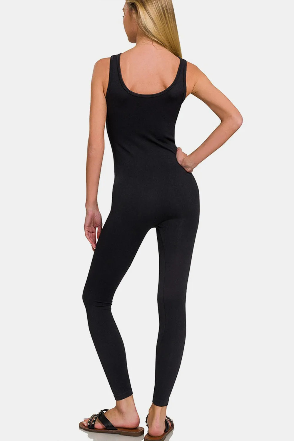 Sunset and Swim – Gepolsterter nahtloser Sport-Jumpsuit mit geripptem BH