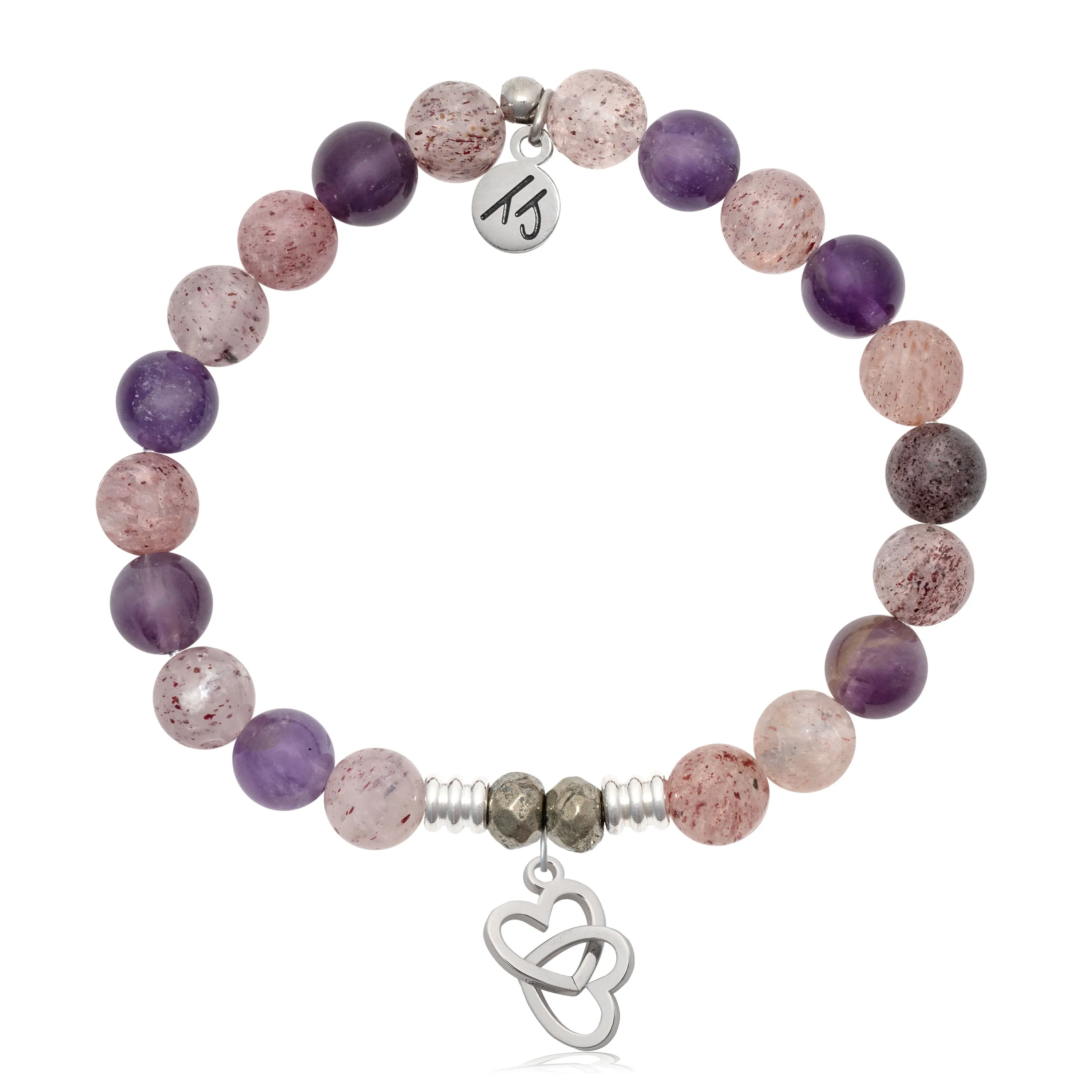 Super 7 Gemstone Bracelet with Linked Hearts Sterling Silver Charm