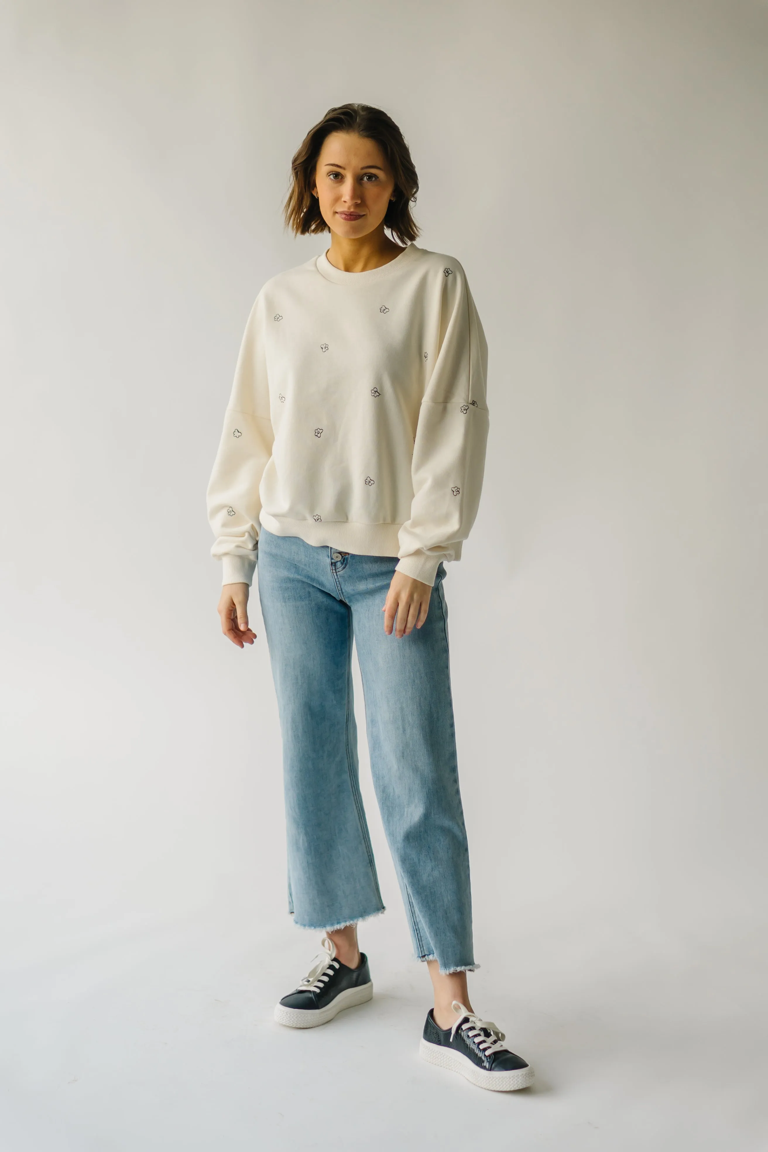 The Bayard Floral Embroidered Pullover in Cream