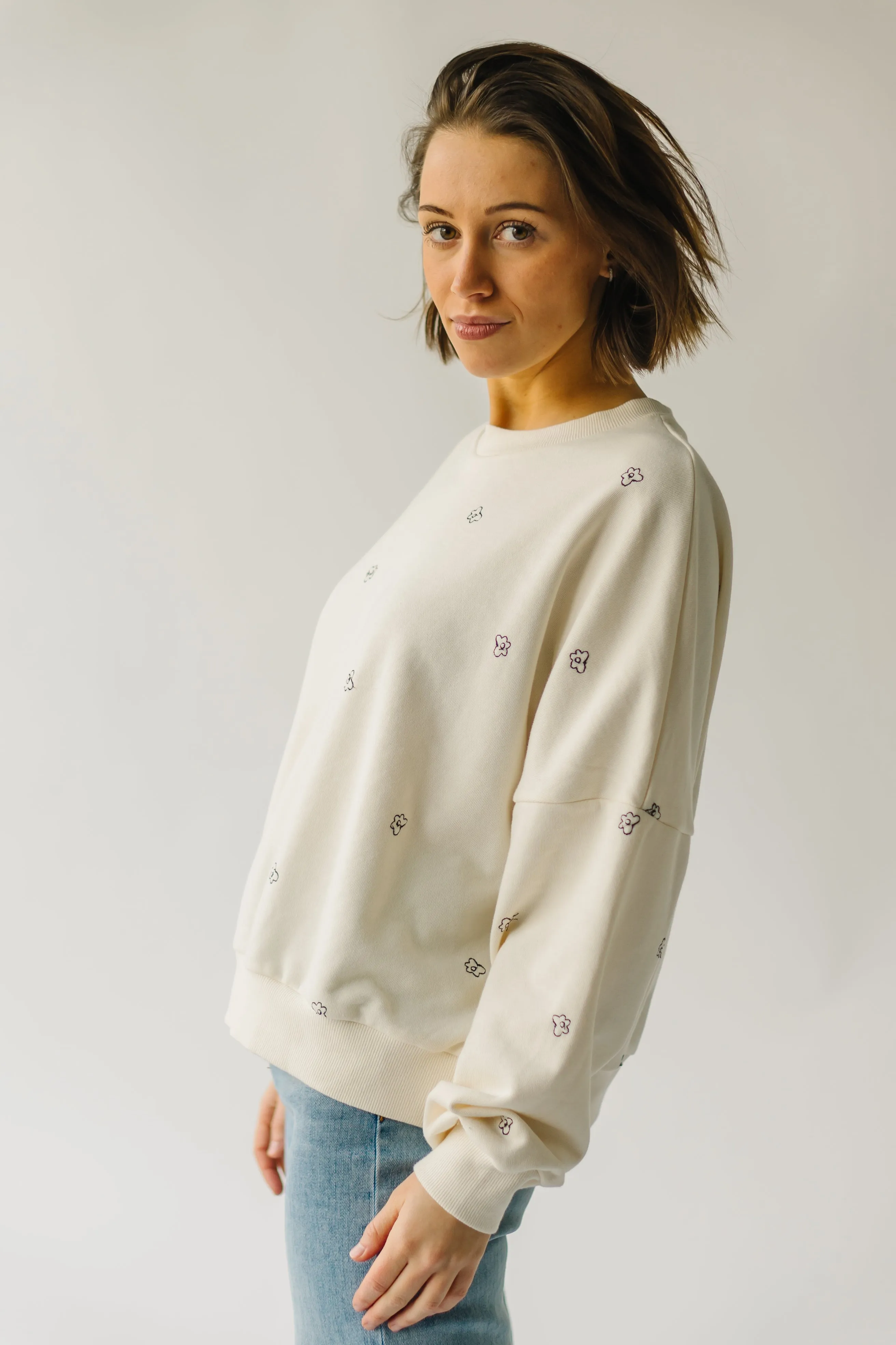 The Bayard Floral Embroidered Pullover in Cream